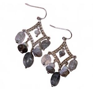 Lucas Lameth Moonstone & Quartz Sterling Silver Chandelier Style Dangle Earrings